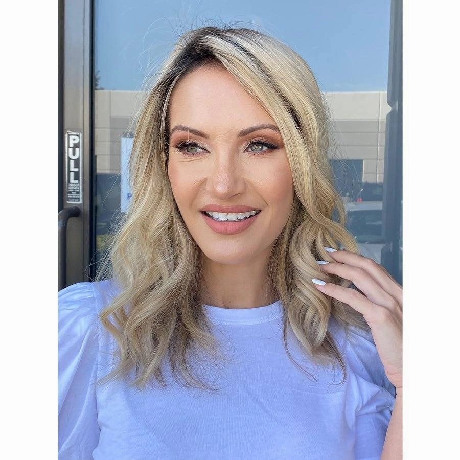 14" Topaz Lace Top Topper Platinum Blonde w/ Partial Rooting