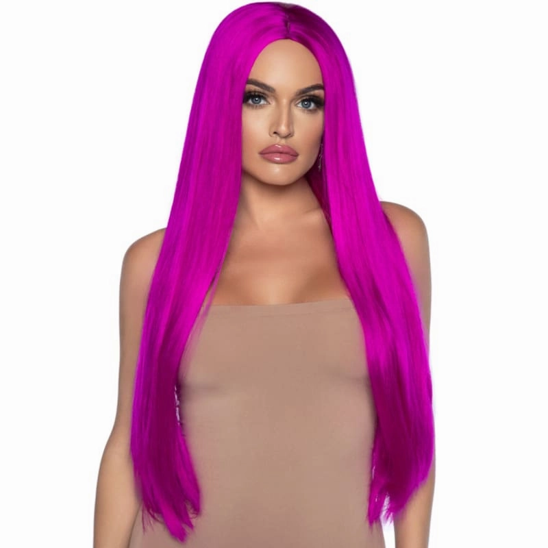 33 Inch Long Straight Center Part Wig Raspberry