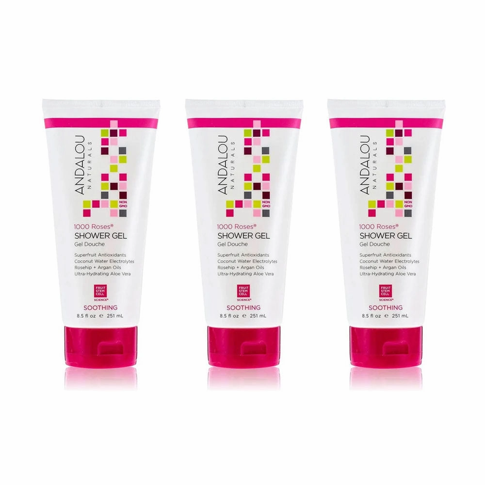 3x Andalou Naturals 1000 Roses Soothing Shower Gel 251ml