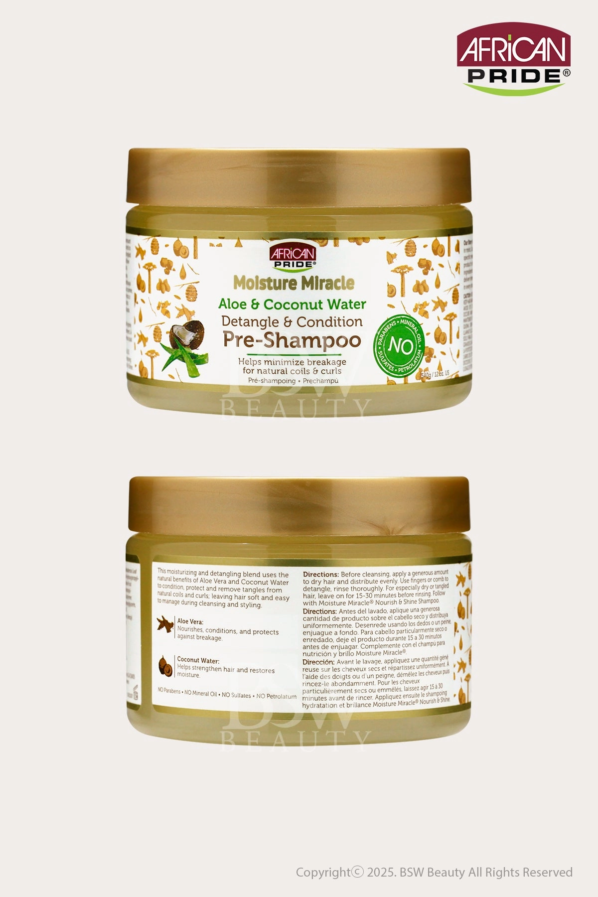 AFRICAN PRIDE MOISTURE MIRACLE DETANGLE & CONDITION PRE-SHAMPOO 12oz