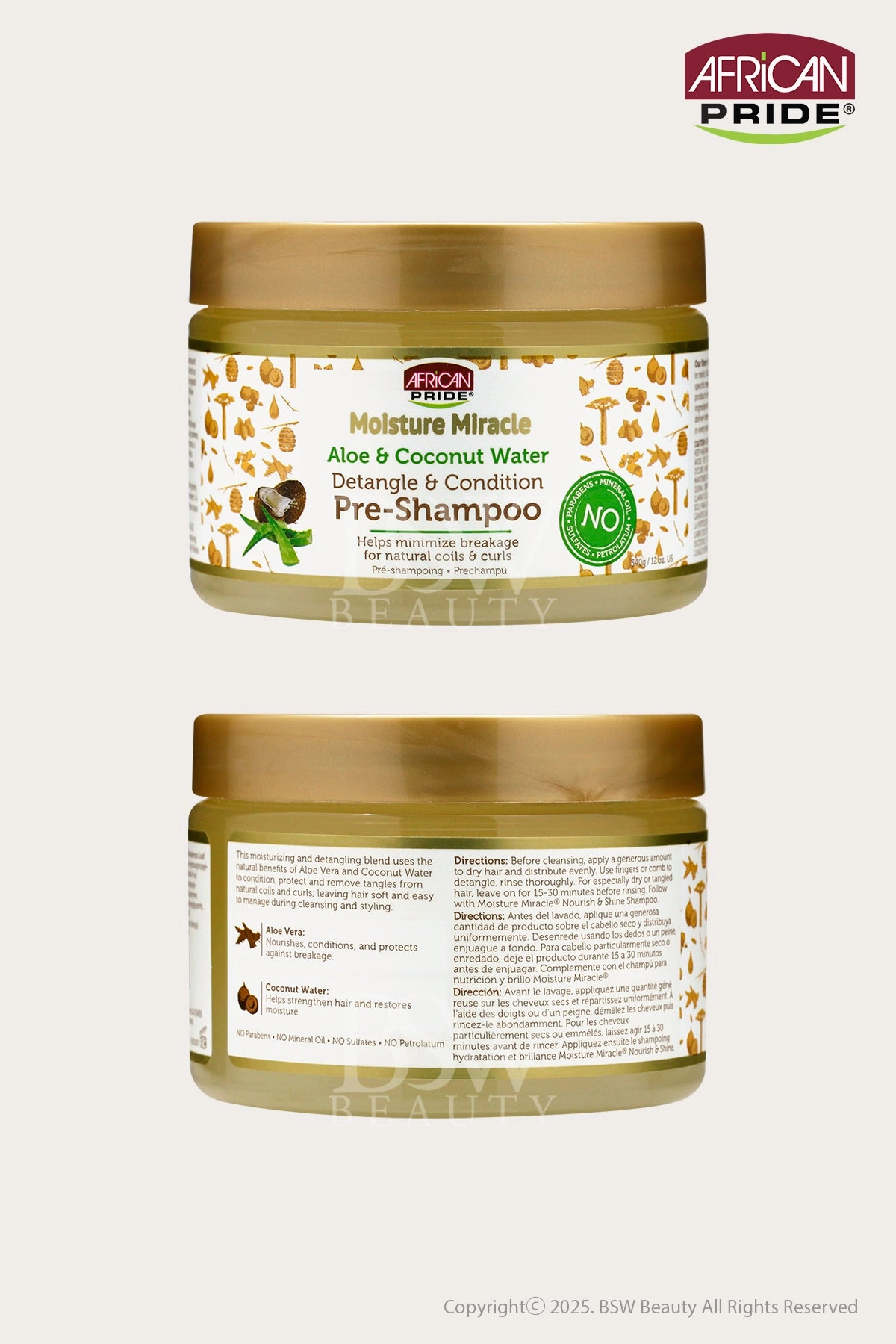 AFRICAN PRIDE MOISTURE MIRACLE DETANGLE & CONDITION PRE-SHAMPOO 12oz