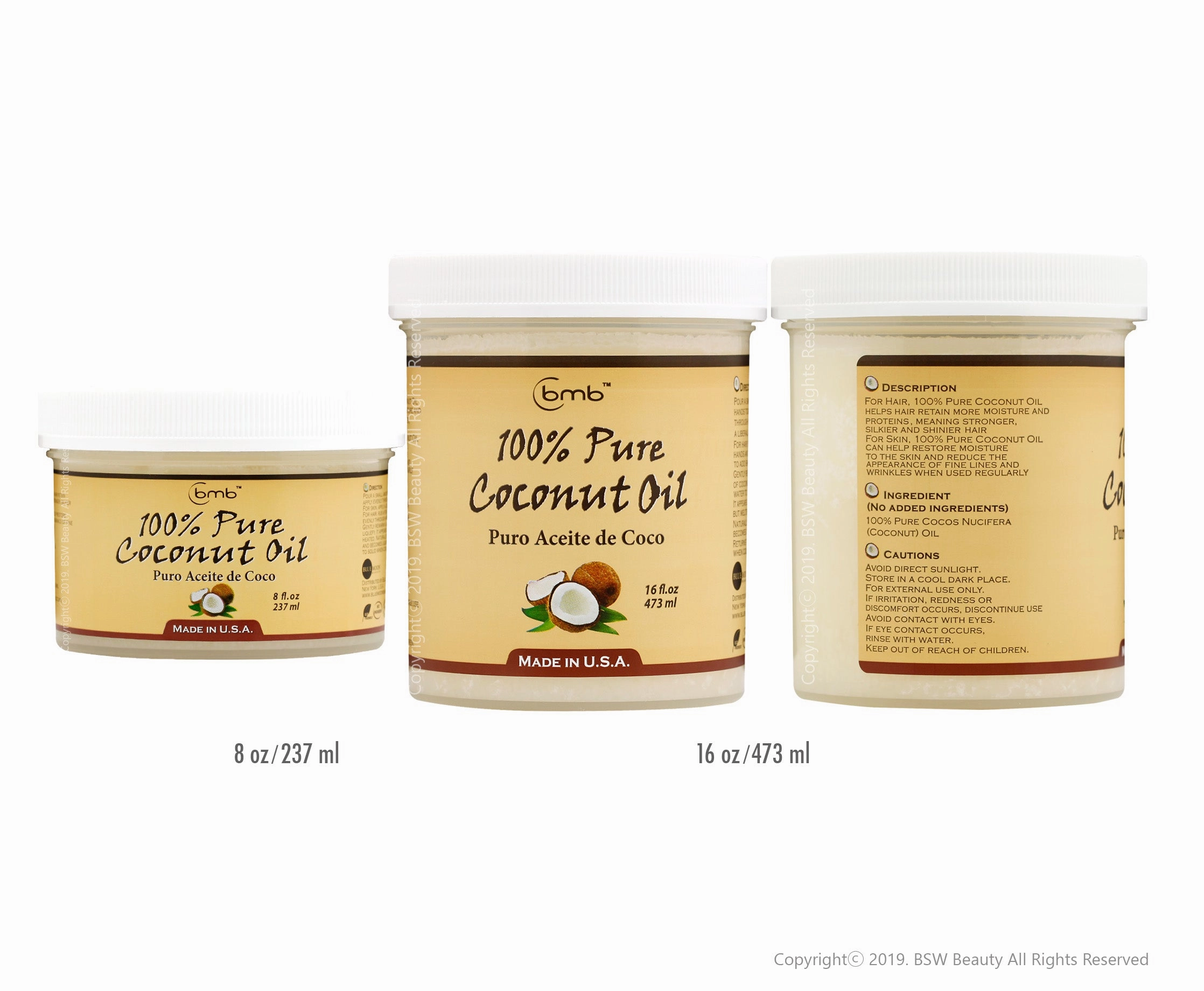 BMB 100% PURE COCONUT OIL FOR HAIR AND SKINPURO ACEITE DE COCO