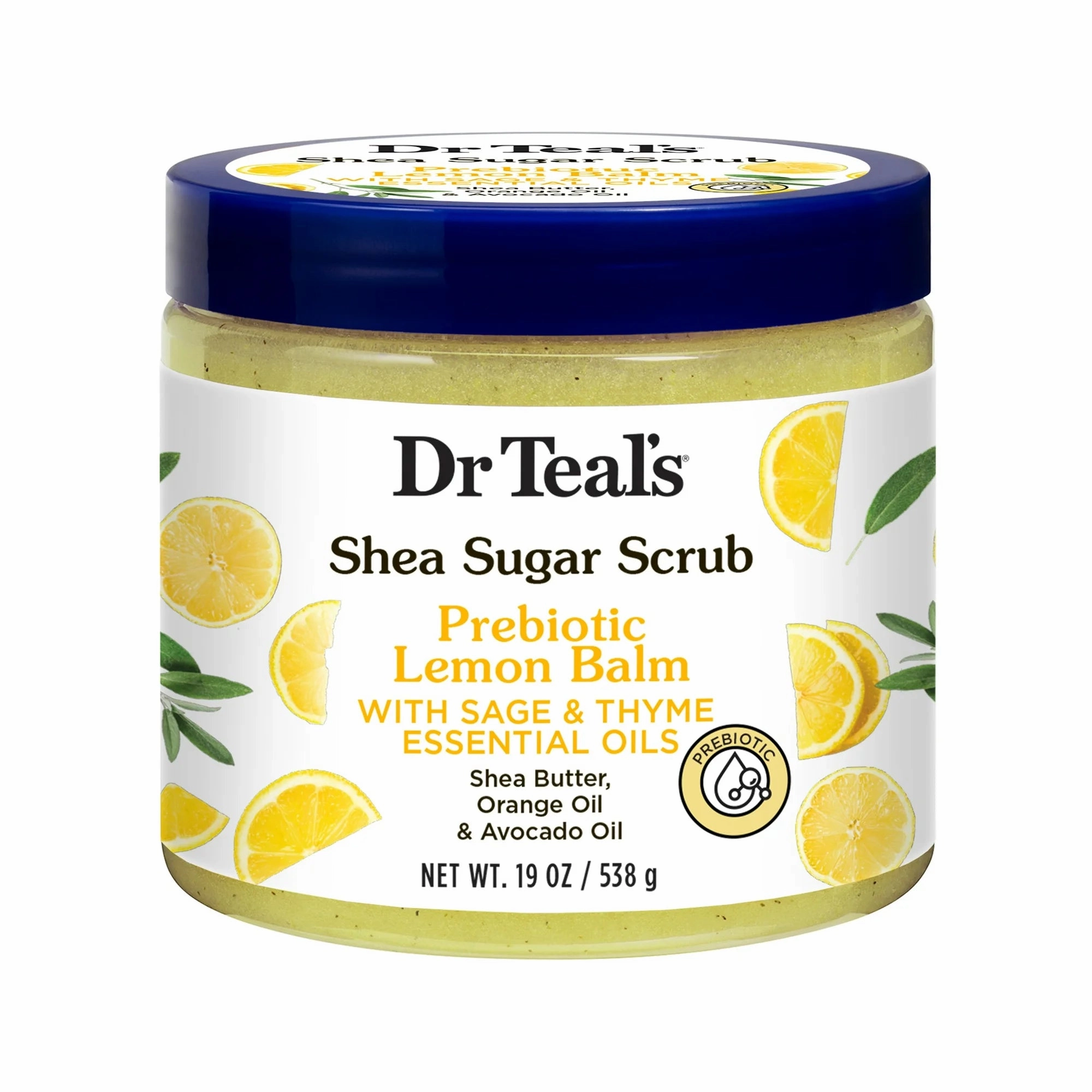 Dr. Teal's Shea Sugar Body Scrub Prebiotic Lemon Balm with Sage & Thyme Essential Oils- 19oz