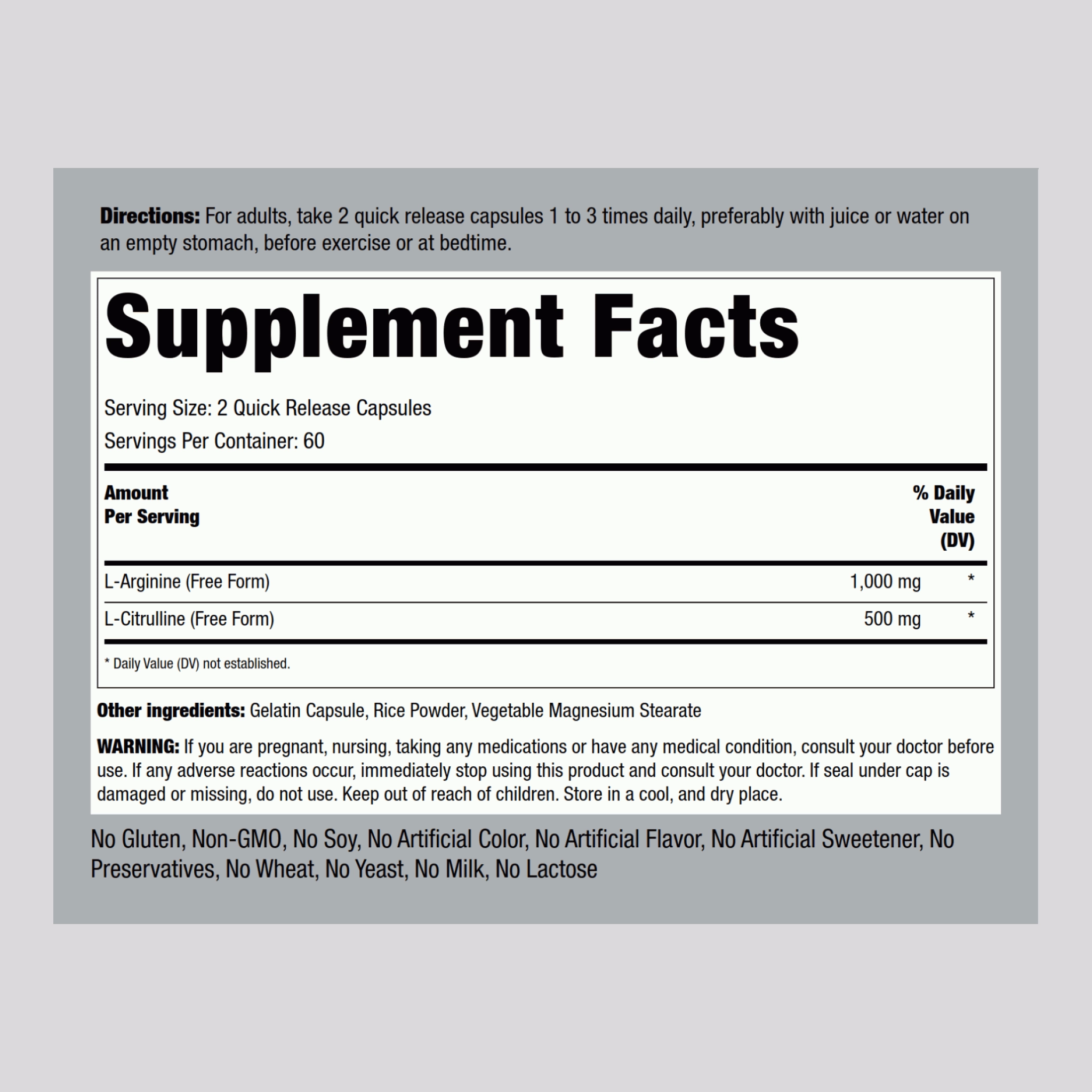 L-Arginine 1000 mg  & Citrulline 500 mg, 1000/500 mg, 120 Quick Release Capsules, 2  Bottles