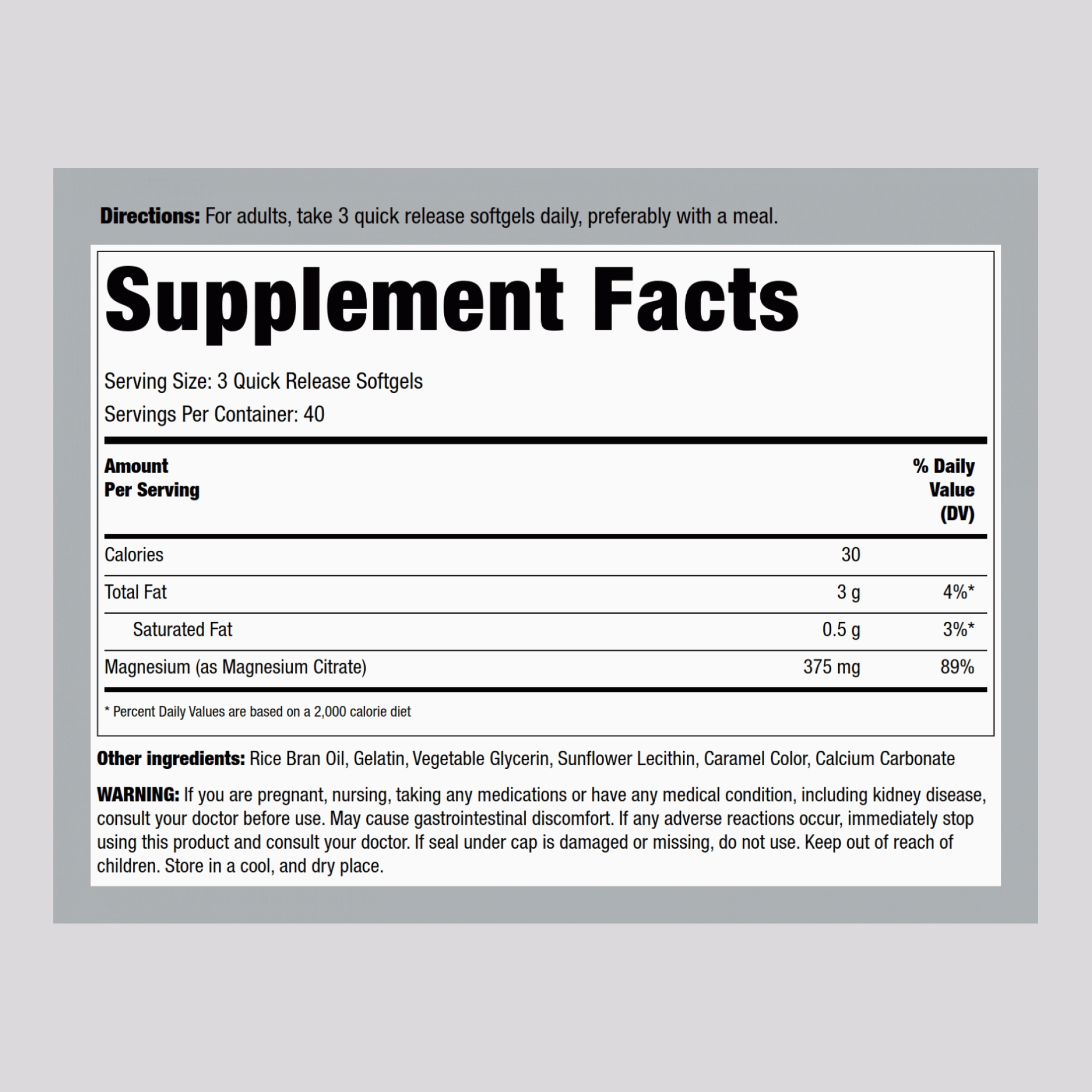 Magnesium Citrate, 375 mg (per serving), 120 Quick Release Softgels