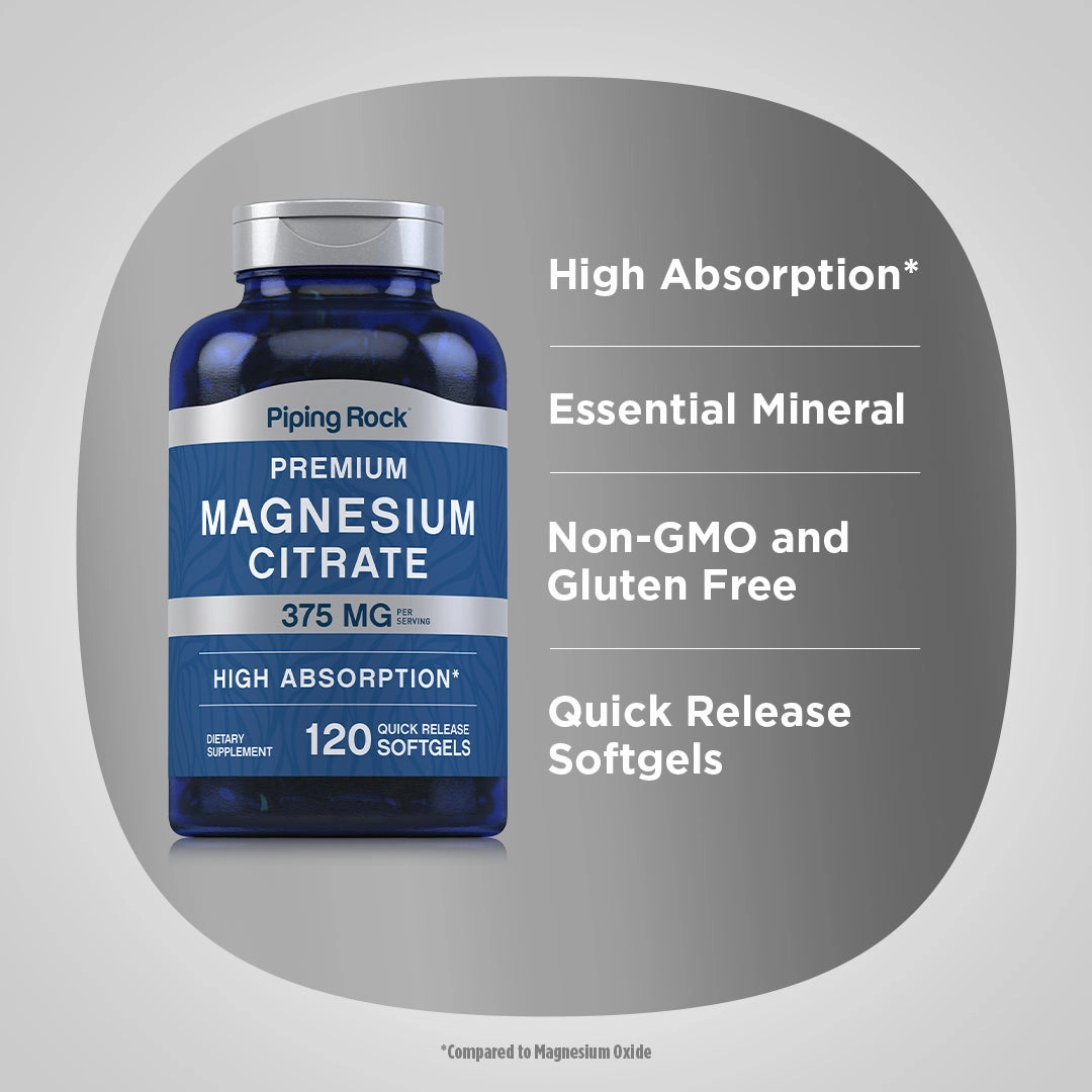 Magnesium Citrate, 375 mg (per serving), 120 Quick Release Softgels