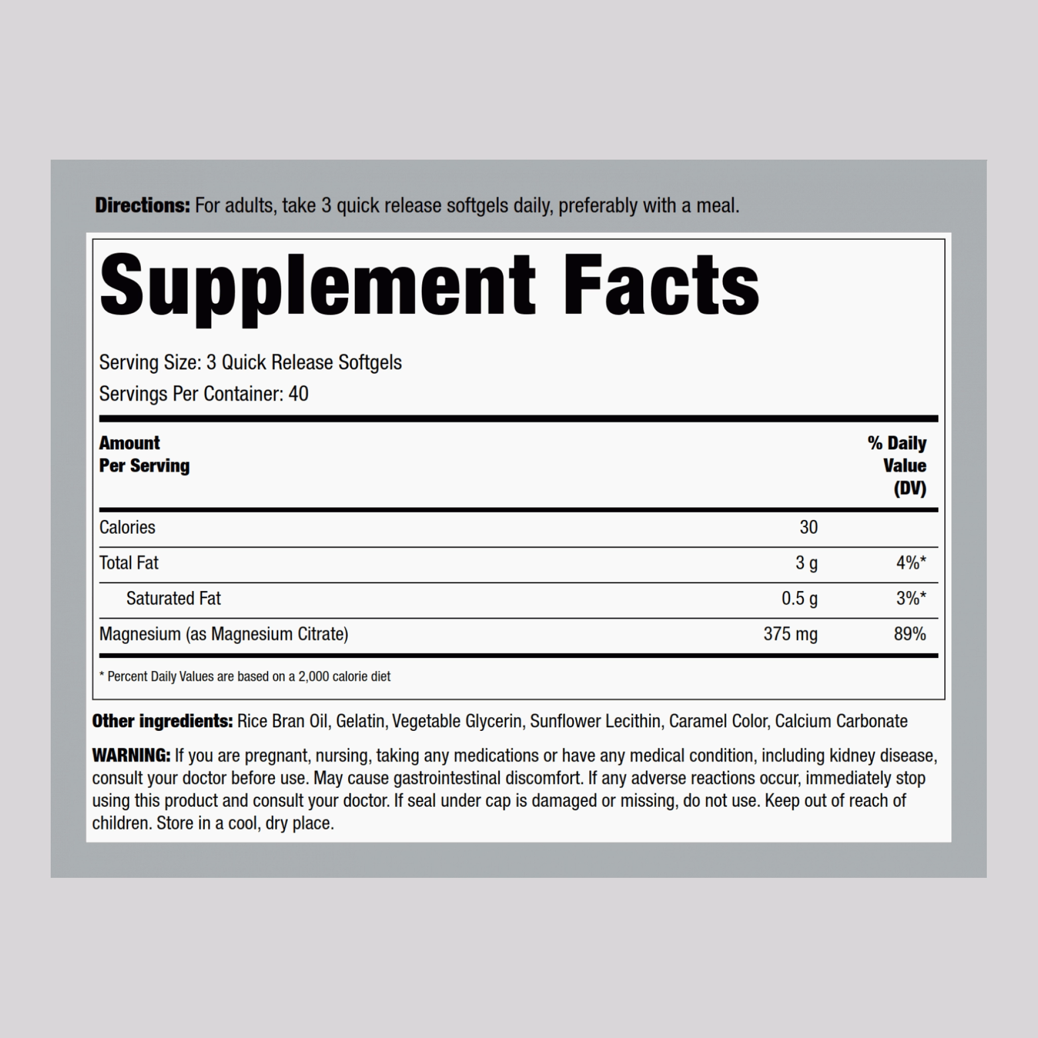 Magnesium Citrate, 375 mg (per serving), 120 Quick Release Softgels