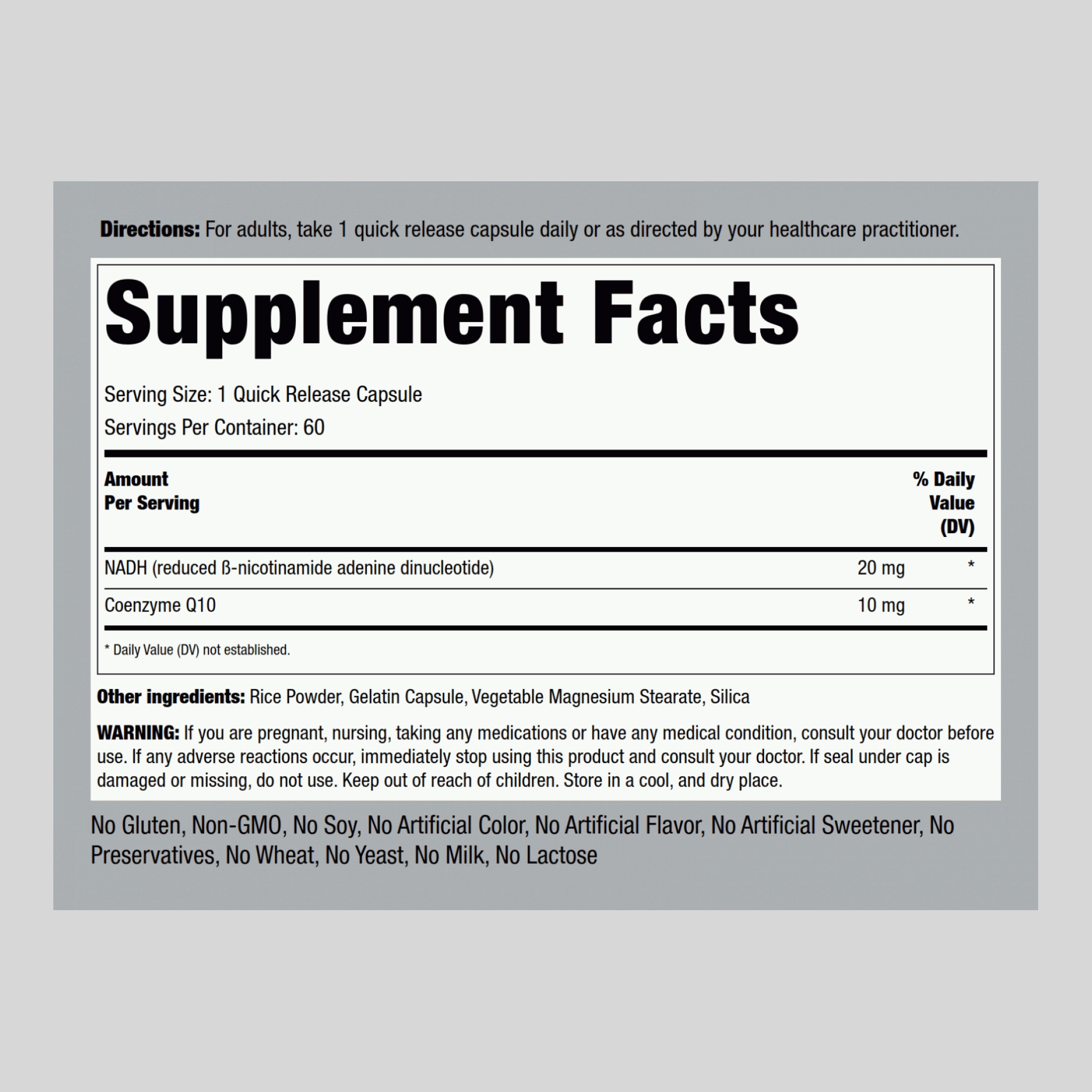 Mega Strength NADH   CoQ10 Optimizer, 20 mg, 60 Quick Release Capsules, 2  Bottles