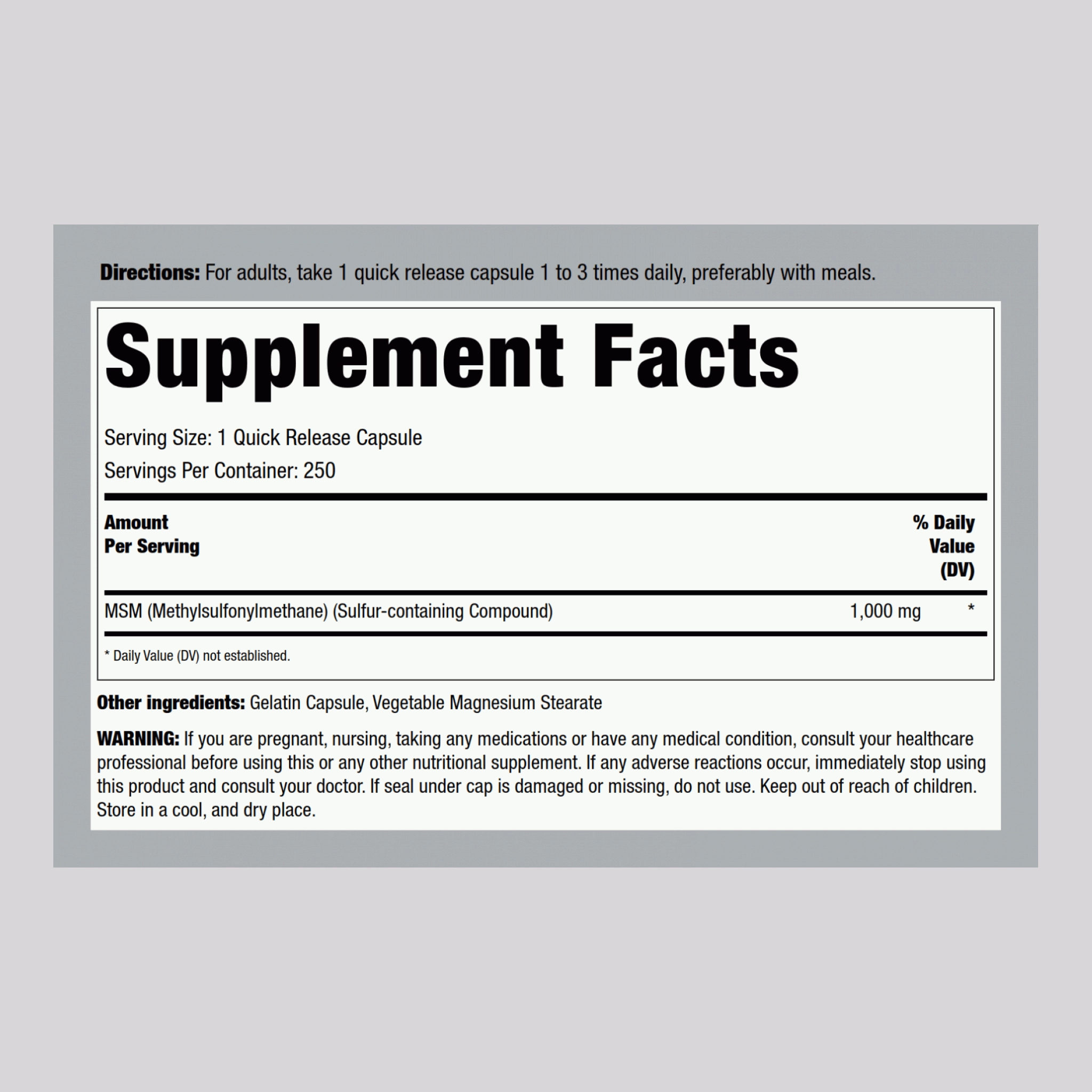 MSM   Sulfur, 1000 mg, 250 Quick Release Capsules, 2  Bottles