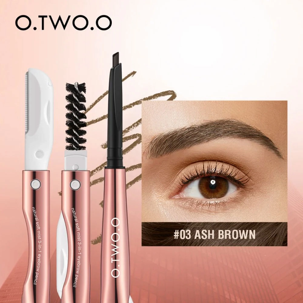 O.TWO.O Natural Soft Mist 3-In-1 Eyebrow Pencil 03 Ash Brown