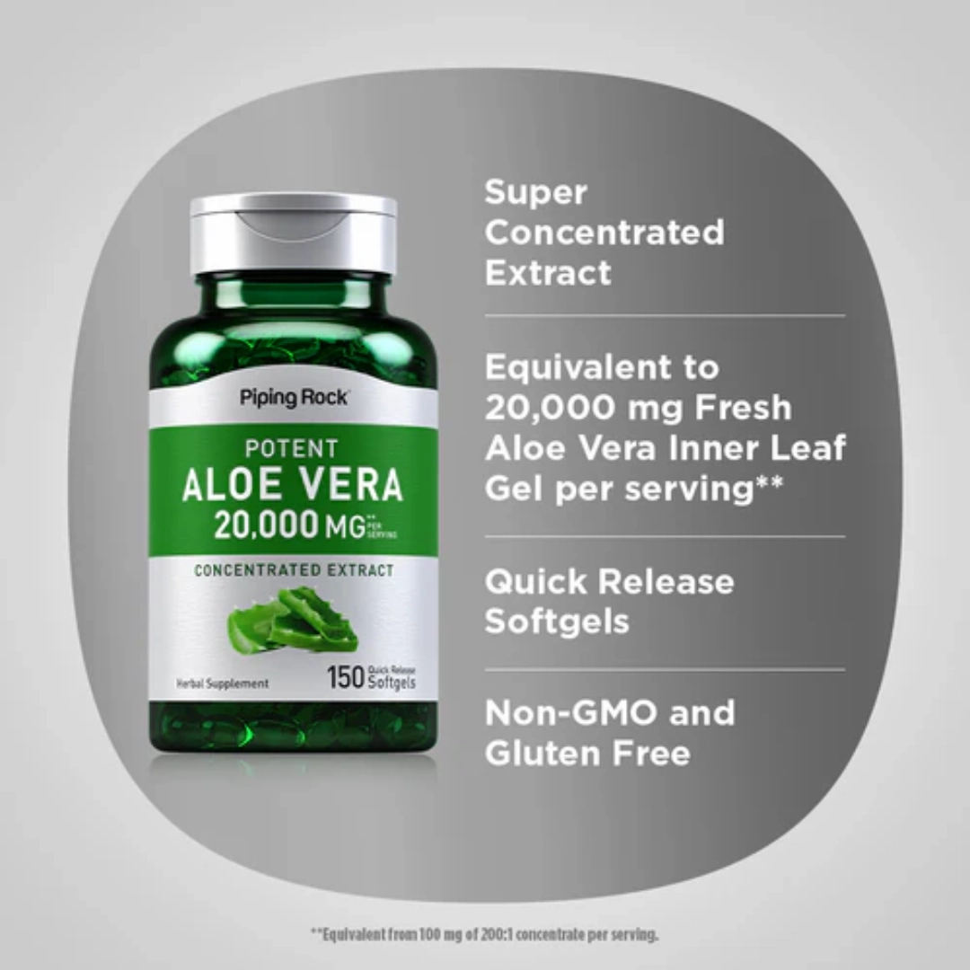 Potent Aloe Vera, 20,000 mg (per serving), 150 Quick Release Softgels, 2  Bottles
