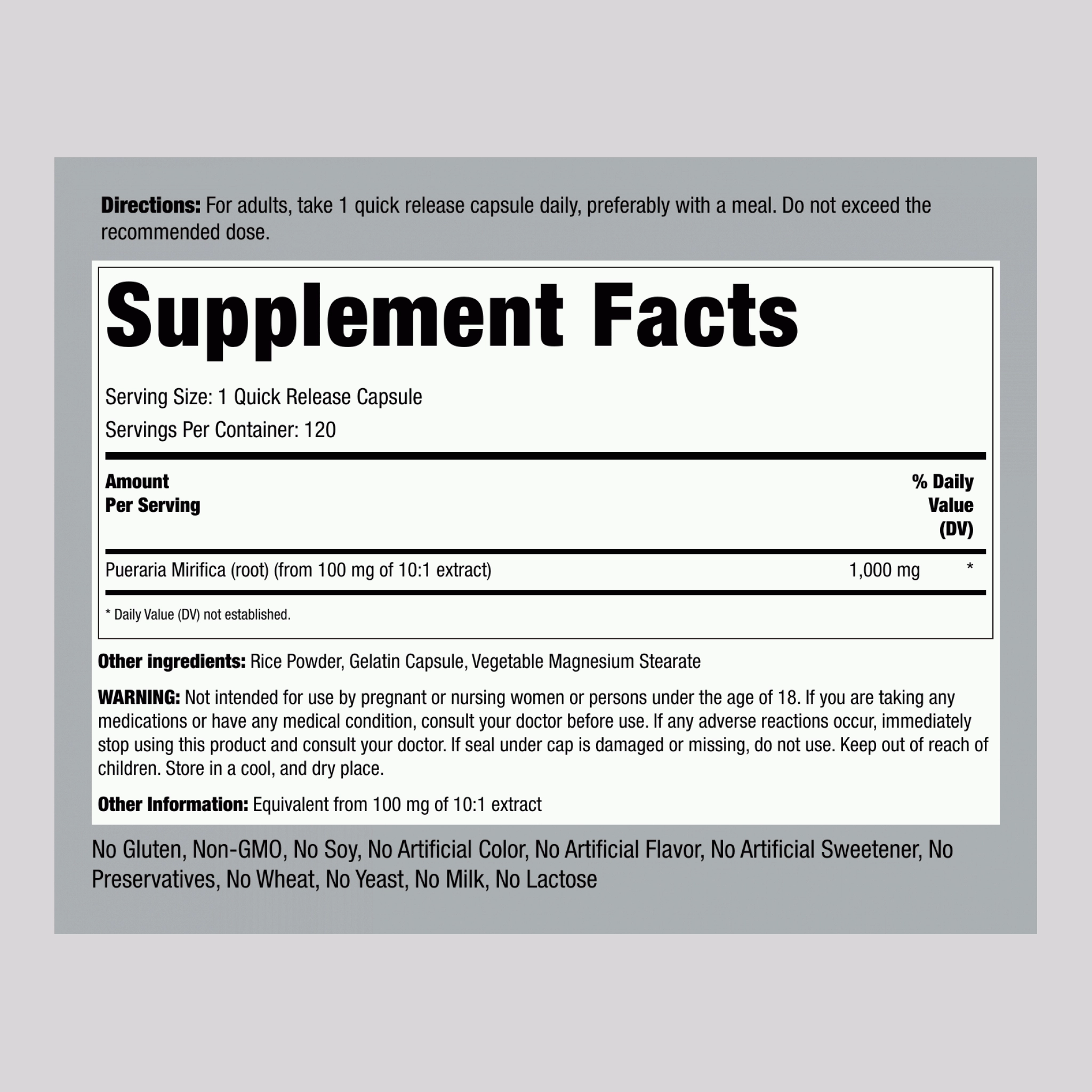 Pueraria Mirifica, 1000 mg, 120 Quick Release Capsules, 2  Bottles