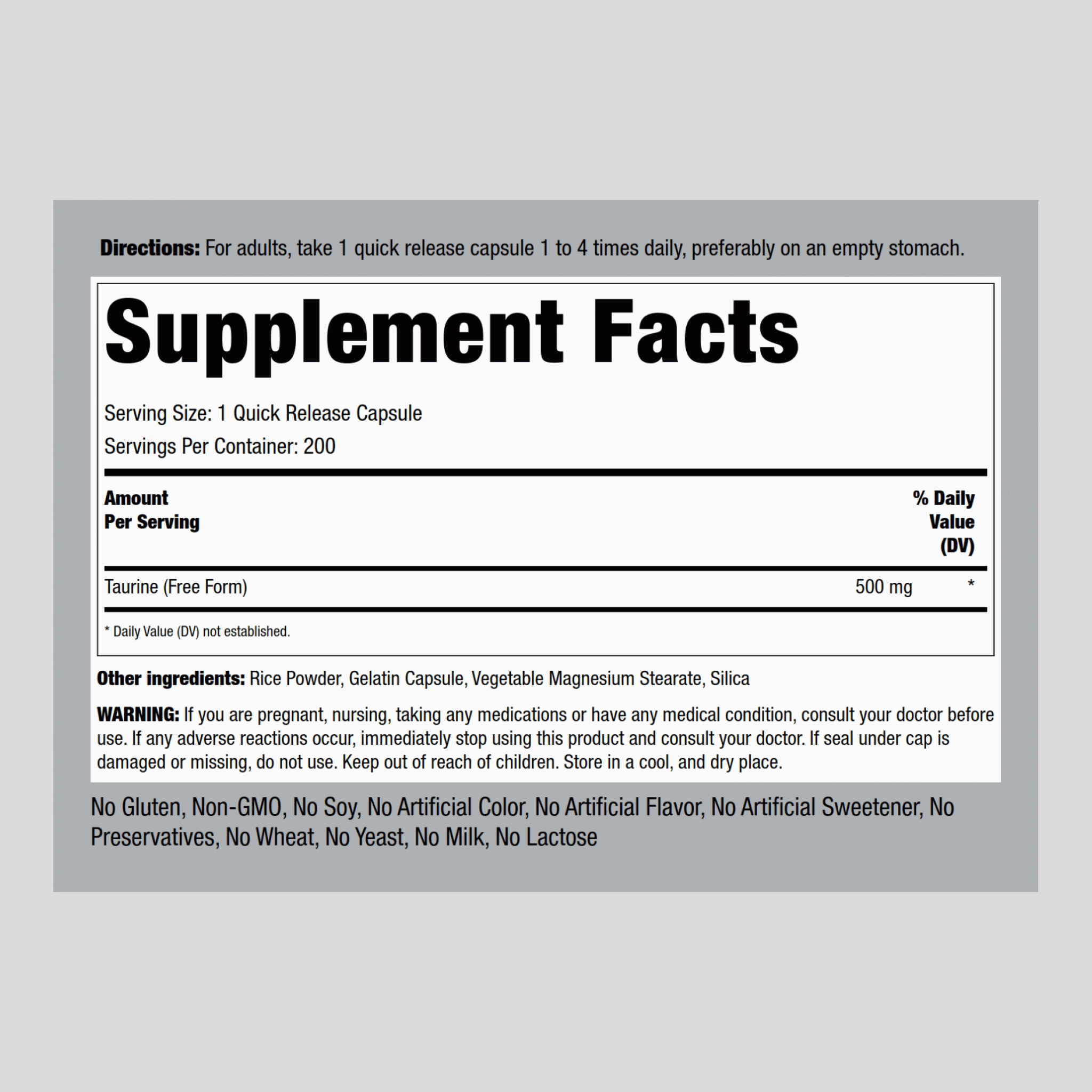 Taurine, 500 mg, 200 Quick Release Capsules, 2  Bottles