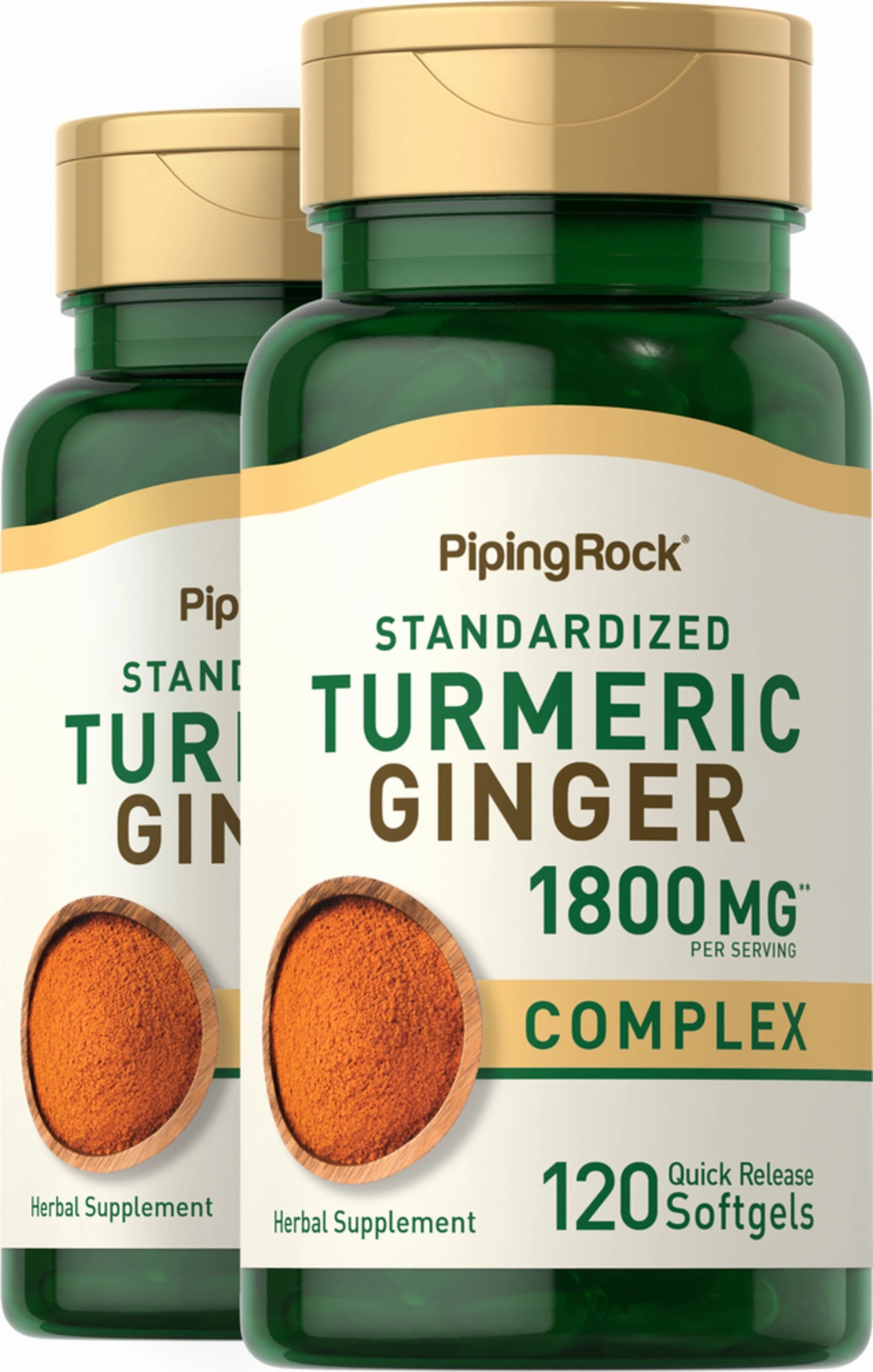 Turmeric Ginger Complex Standardized, 1800 mg (per serving), 120 Quick Release Softgels, 2  Bottles