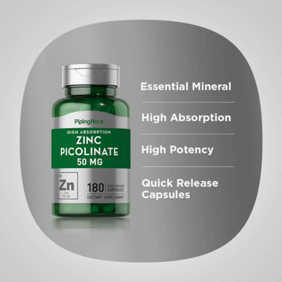 Zinc Picolinate (High Absorption Zinc), 50 mg, 180 Quick Release Capsules, 2  Bottles
